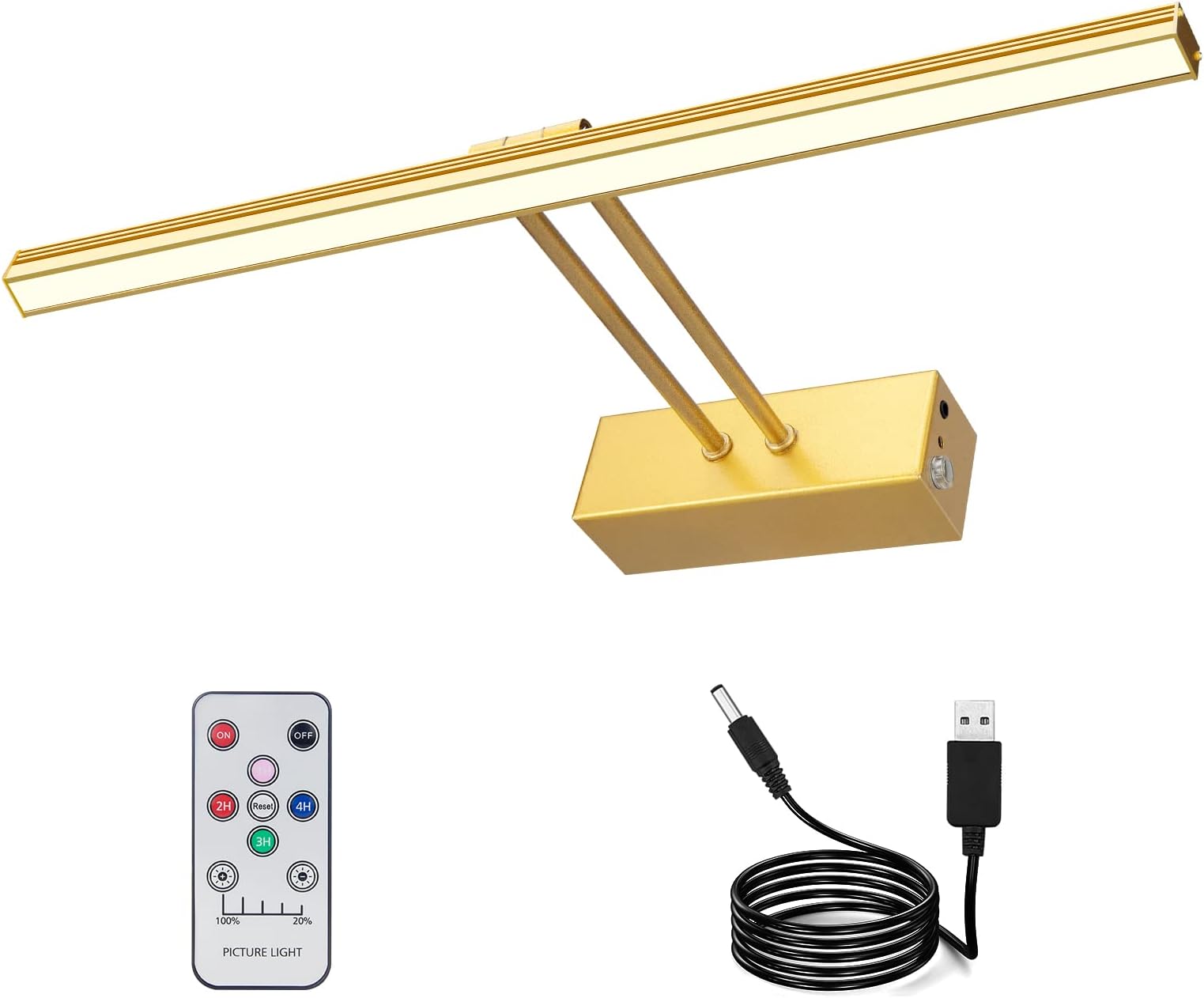 Picture Light,5000mAh Rechargeabl Art Lights for Paintings,Remote 16" Display Accent Lighting with Timer and Dimmable for Wall,Frame,Portrait-Gold