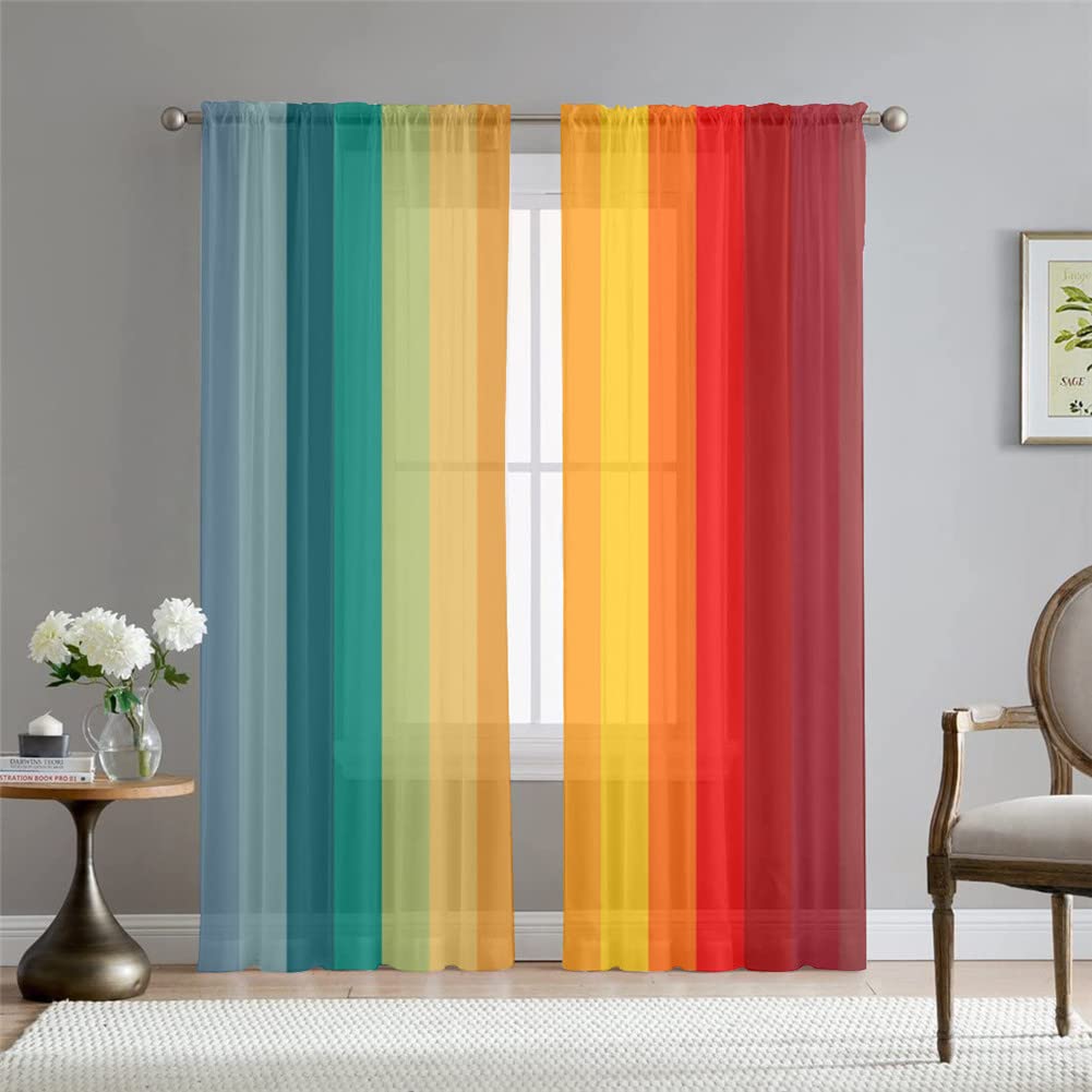 Hiseng Voile Curtains for Bedroom 2 Panels, Soft Sheer Curtains Translucent Window Screen Tulle Door Drapes for Living Room Balcony Home Decorative (W132*H137,multicolor)