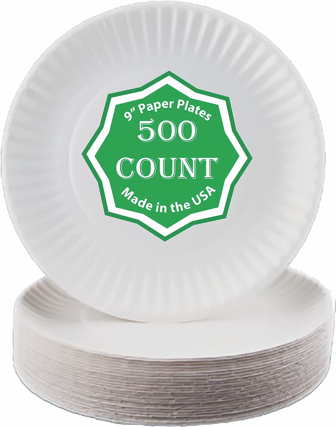 Concession Essentials 9 Inch Paper Plates Uncoated. Pack of 500 Plates. Everyday Disposable Plates., White