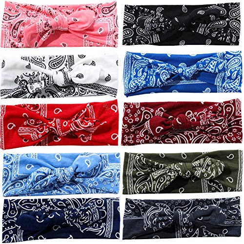 Headbands for Women Boho Headbands Vintage Flower Printed Criss Cross Elastic Head Wrap Workout Headband Wrap Headwear 10pcs (set9)