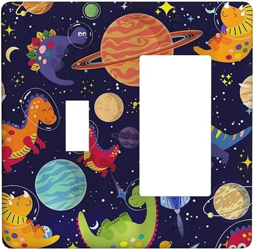 Vista 245 de Placa de pared con interruptor de luz de doble interruptor de pared para niños, diseño de dinosaurio, galaxia, espacio exterior, planeta, nebulosa