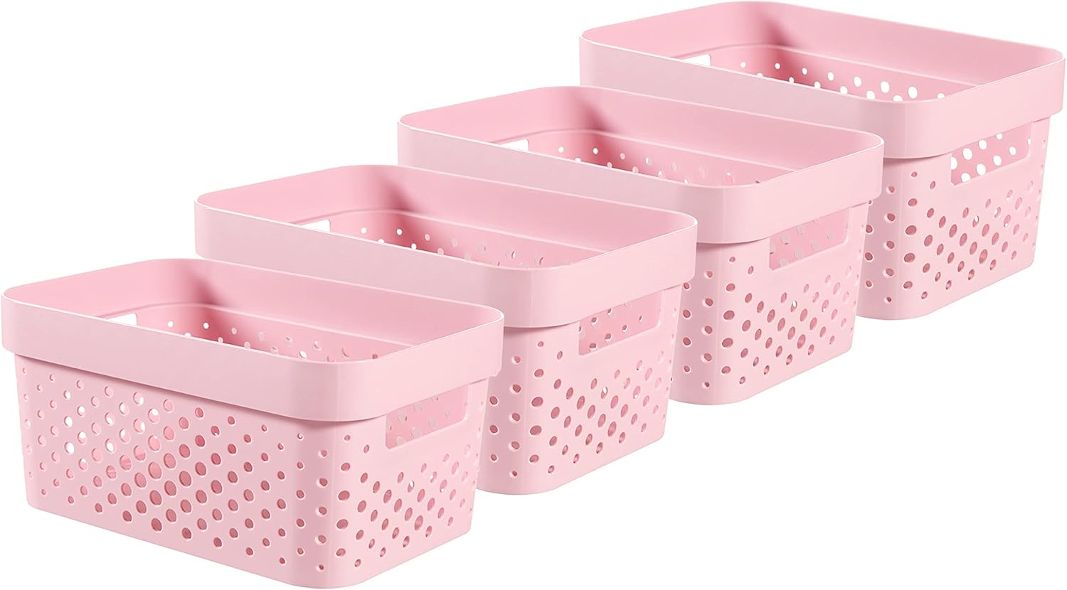Curver Infinity Dots x4 Small Rectangular Storage Basket 4.5L Pink Home & Kitchen