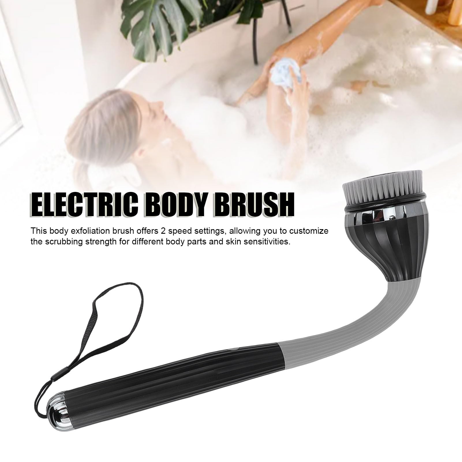 Spazzola Doccia Elettrica per il Corpo 4 IPX6 Manico (Black (USB))