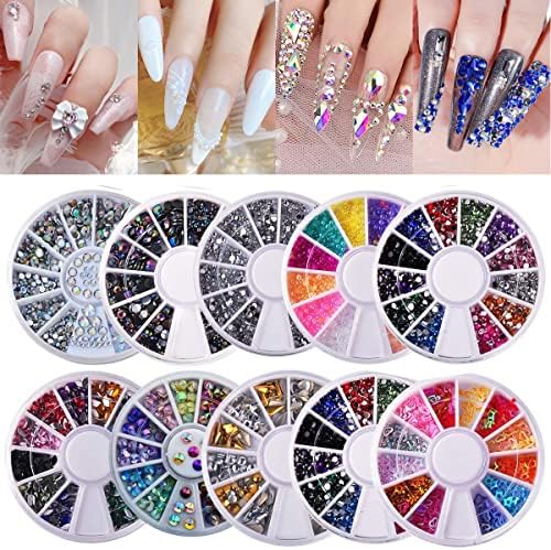 Biutee 10 Boxes AB Crystal Rhinestones Set Nail Art Rhinestones Multi Shapes 3D Glass Crystal Rhinestones Flatback Nail Jewels Rhinestones Nail Gems and Charms for Nail Art Manicure Craft Decoration