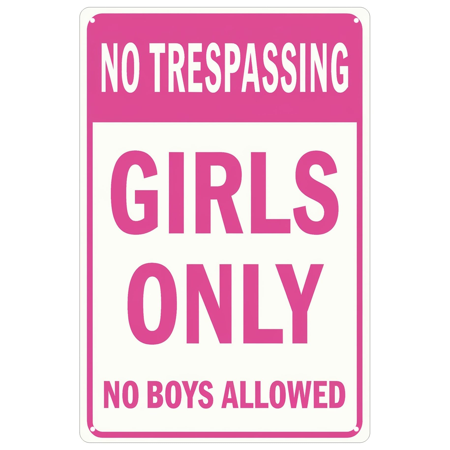 Aimlayton Pink Metal Tin Sign - Girls Only - No Boys Allowed - 4x16 in - Art Deco - Wall Mount - 1 Count