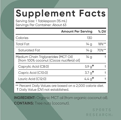Miniatura 3 de Sports Research Péptidos de colágeno hidrolizados tipo 1 y 3 suplemento de proteína de colágeno en polvo, aceite Keto MCT de cocos orgánicos, triple