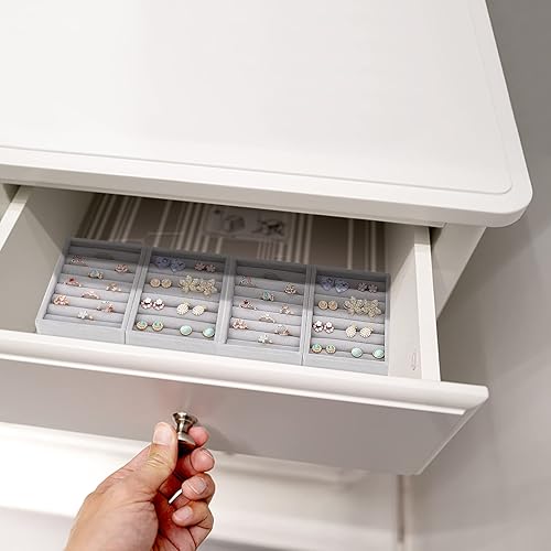 Miniatura 5 de DesignSter Bandeja pequeña para joyas, 2 organizadores de anillos, bandeja de exhibición de joyas de terciopelo, bandejas organizadoras de joyas