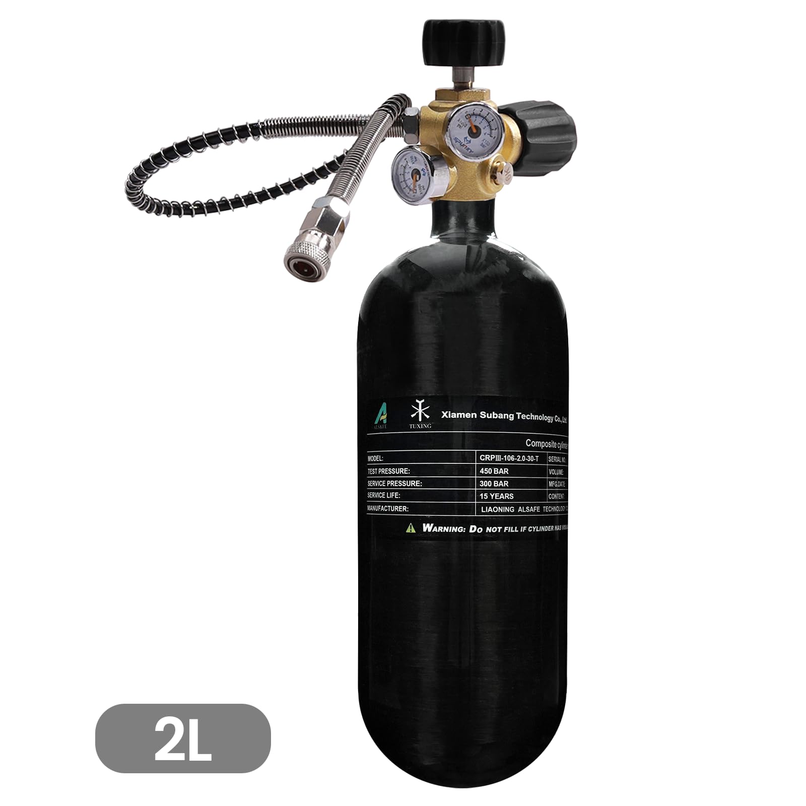 TUXING 4500Psi Lufttank, PCP-Paintball, Kohlefaser-Lufttank 3L,Hochdruck-Verbundflasche, CE-geprüft