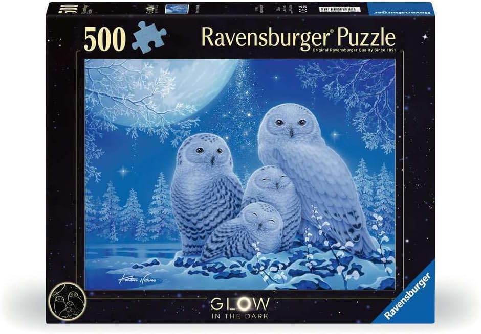 Ravensburger Owls in The Moonlight - 500 Piece Glow-in-The-Dark Jigsaw Puzzle | Mysterious Nocturnal Beauty | Softclick Technology