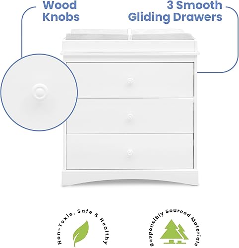 Miniatura 7 de Delta Children Sutton - Cómoda de 3 cajones con tapa para cambiar pañales y cajones entrelazados, certificado Greenguard Gold, blanco Bianca Bianca