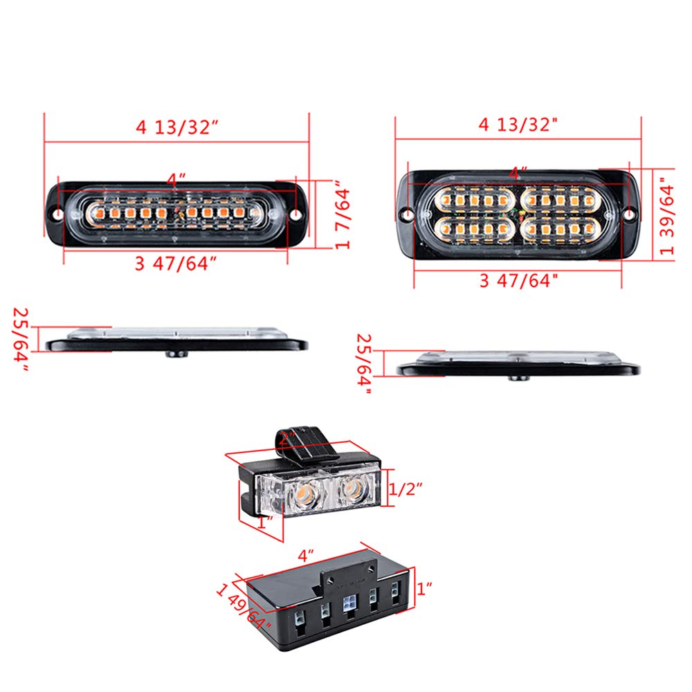Astra Depot Set Amber 8X 10-LED and 8X 20-LED with 16pcs 2-LED Flashing Strobe Lights Bar Emergency Warning Caution Hazard