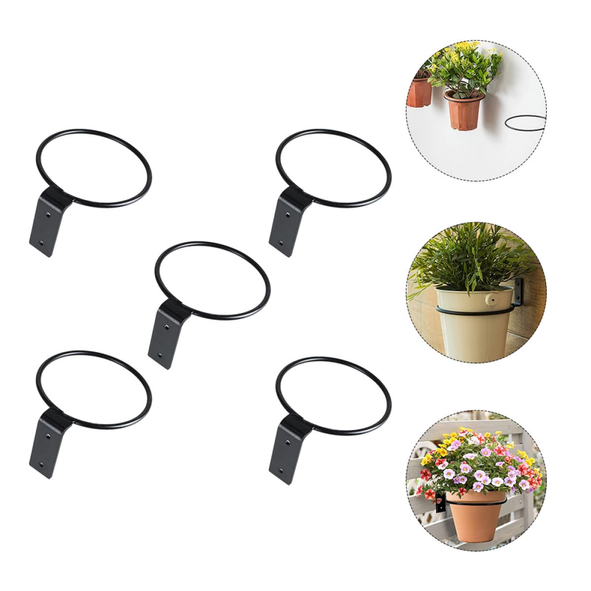 HOMSFOU Soportes para Macetas de Pared 5 Piezas de Hierro 15 Cm Estantería para Flores Jardín Balcón Almacenamiento Vertical Práctico Resistente