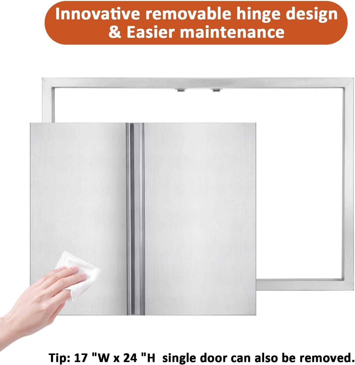 Outdoor Kitchen Double Doors 31" W X 24" H BBQ Access Door Thickened 304 Brushed Stainless Steel Doors for Indoor/Outdoor Kitchen Outdoor Cabinet Barbeque Grill or BBQ Island