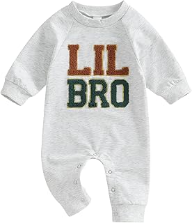 Infant Baby Boy Fall Winter Outfits Little Bro Jumpsuit Long Sleeve Sweatshirt Romper Fuzzy Letter Bodysuit Onesie