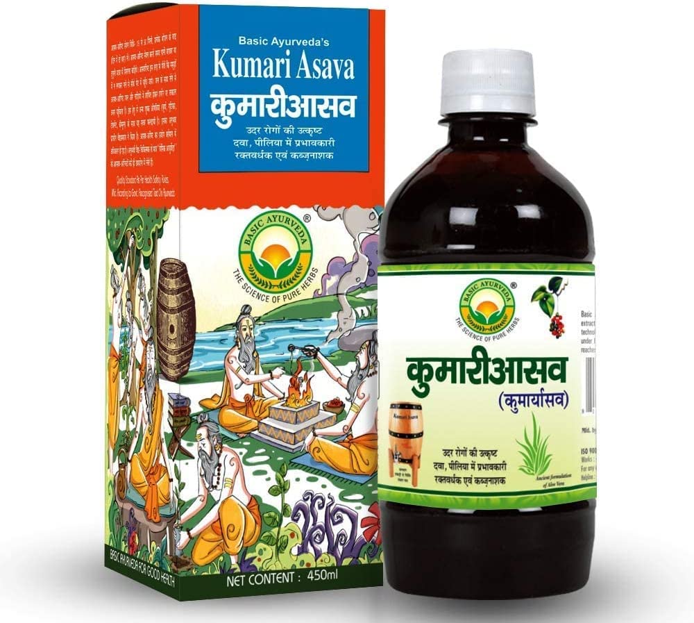 Basic Ayurveda Kumari Asava | 450ml | Effective in Liver Problems & Improve Digestion | Improve Appetite | Relieves Constipation | Helpful in Piles | Useful in Stomach Related Problem