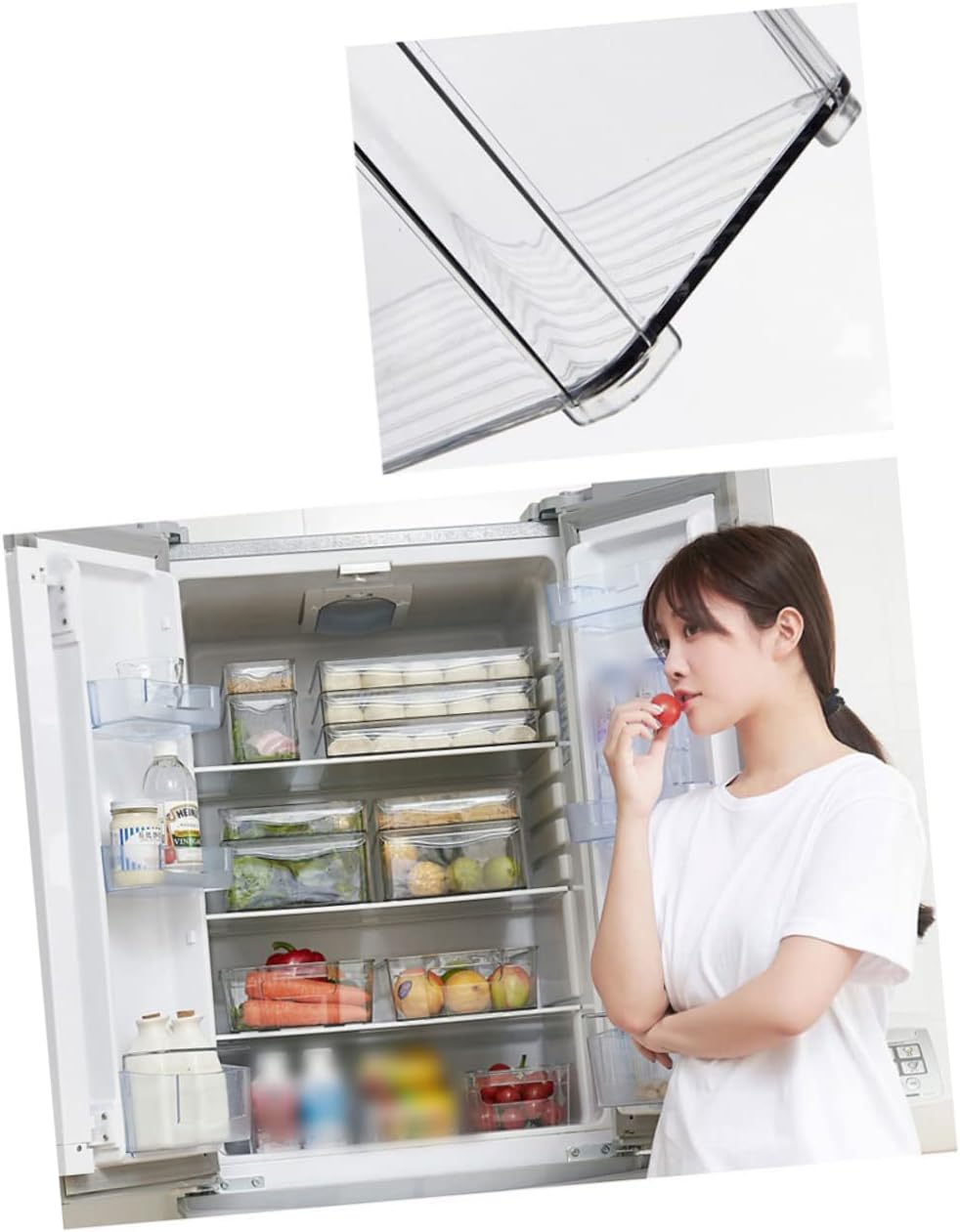 Large Food Storage Box Lid Crisper Box for Refrigerator Preservation Kitchen Sorting Container Stackable Plastic Containers