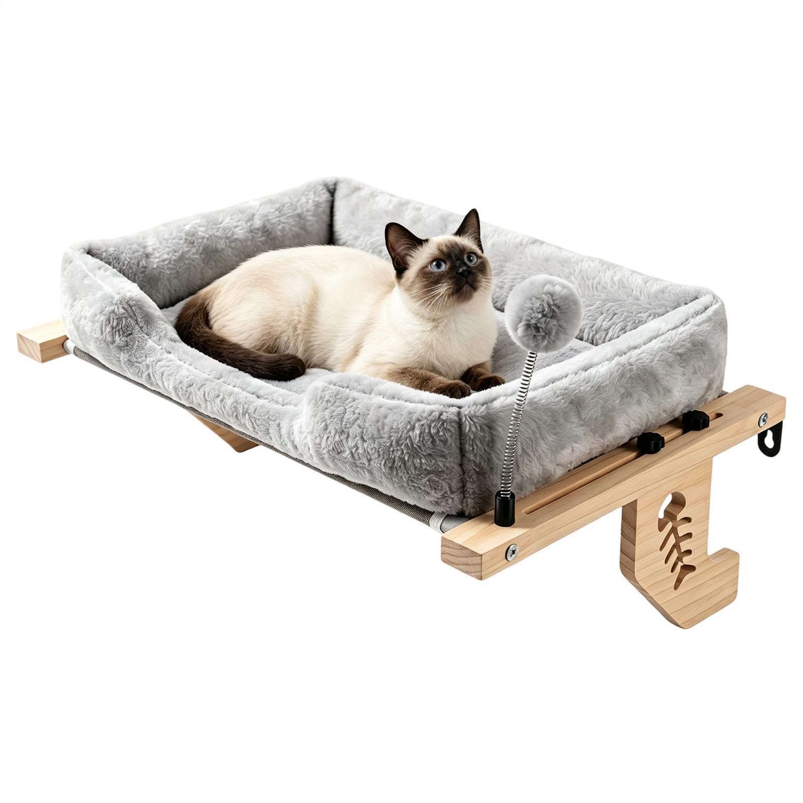 Hamaca De Ventana Para Gatos Lugar De Descanso Con Cojín Mullido Y Pelota | Cama Interior Felina Para Alféizar, Balcón, Cajonera, Interior, Alféizar, Balcón,