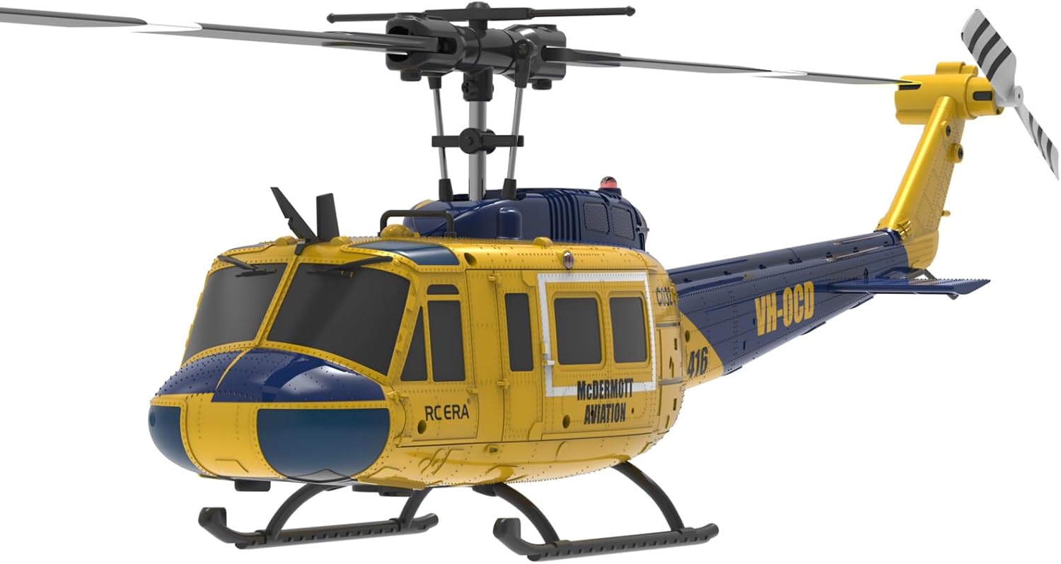 315MM UH-1 Remote Control Helicopter Aircraft for Adults Expert 6CH C032 RC Heli Maintain Altitude Brushless Motor/Optical Flow Positioning/Fly Upside Down 3D Rolling (RTF Yellow 2Battery)