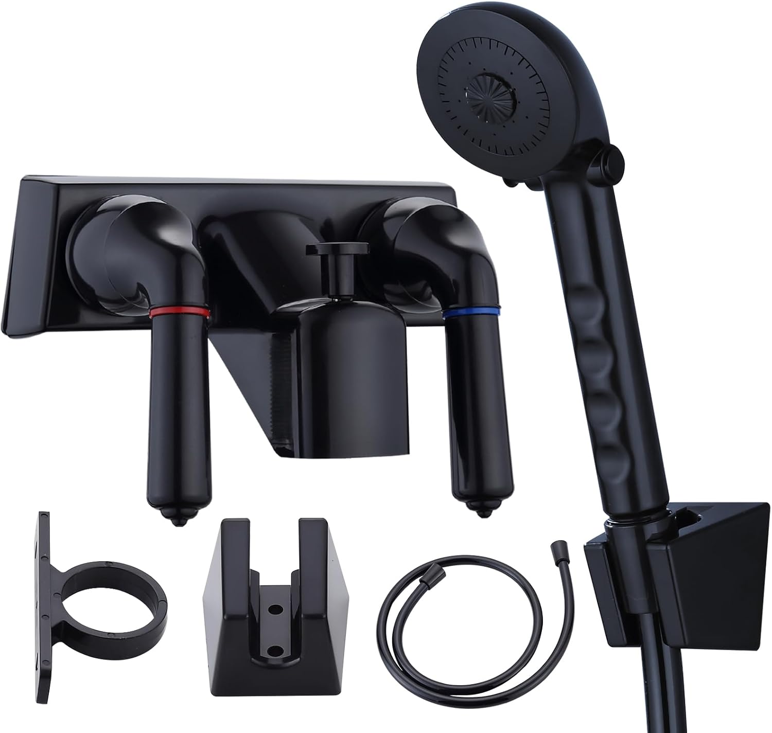 RV Shower Faucet with Hose & Handheld Showerhead, 4" Shower Set Replacement, Leak & Rust Resistant for RV Camper Motorhome Travel Trailer Indoor/Outdoor Use (Black)