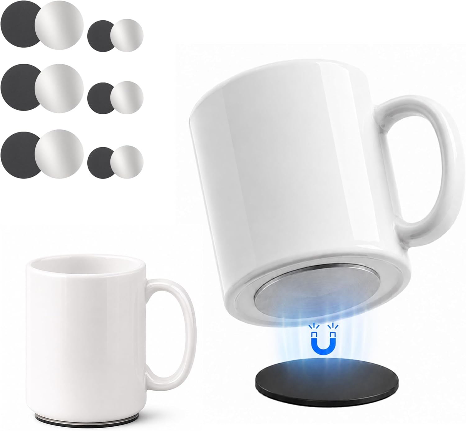 Magnetic Cup Stabilizer Pads for RV & Boat, Mixed Bundle, 3 Large + 3 Small Sets, Anti-Tip Tumbler Holder with Adhesive Magnetic Pads and Metal Plates for Cups & Small Essentials
