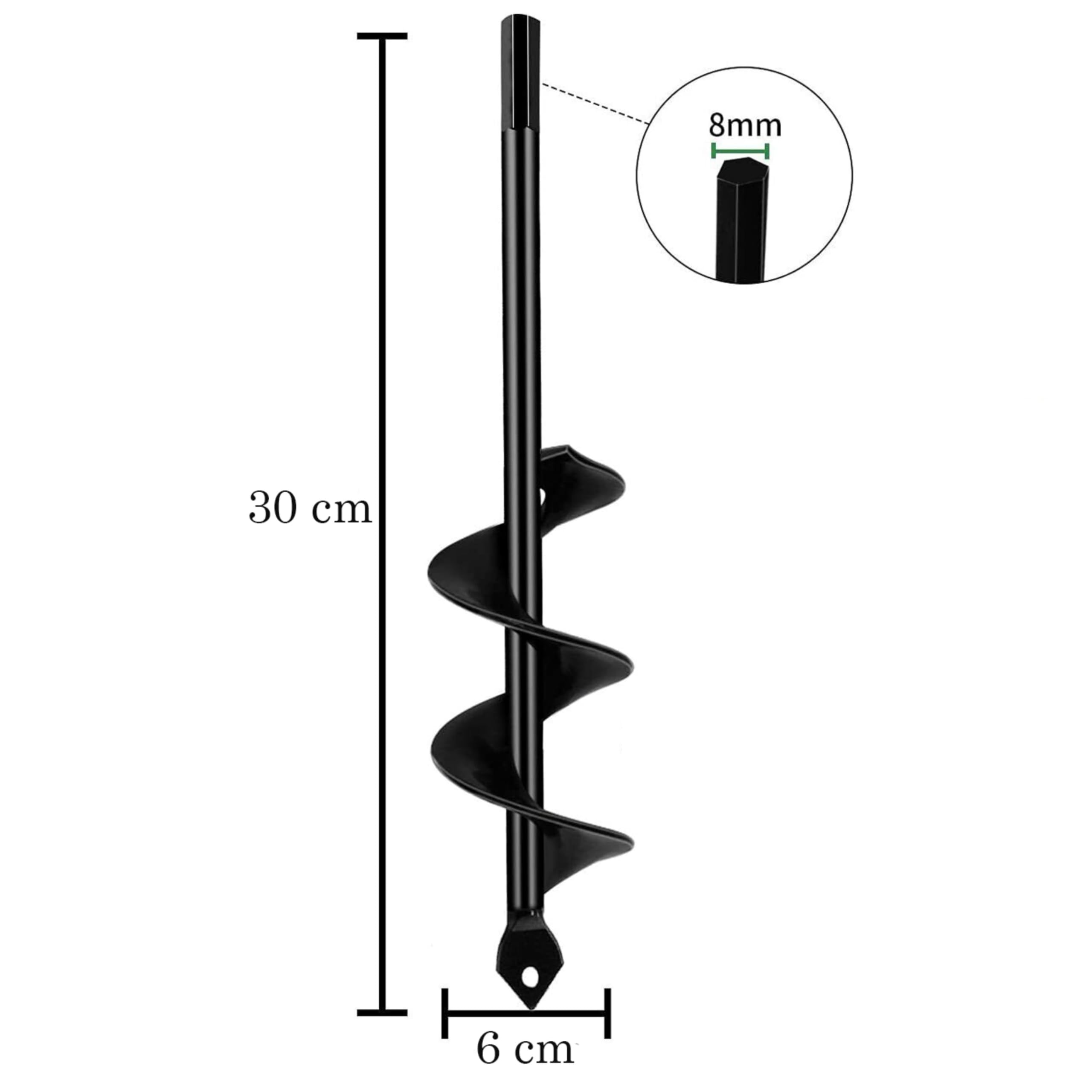 Yasta Trivella da Giardino 6x30cm Attacco Esagonale 8mm Universale , Punta a Spirale per Trapano Terreno per Bulbi e Piantine - Punta Elicoidale in Acciaio per Scavo Fori e Trapianto Fiori