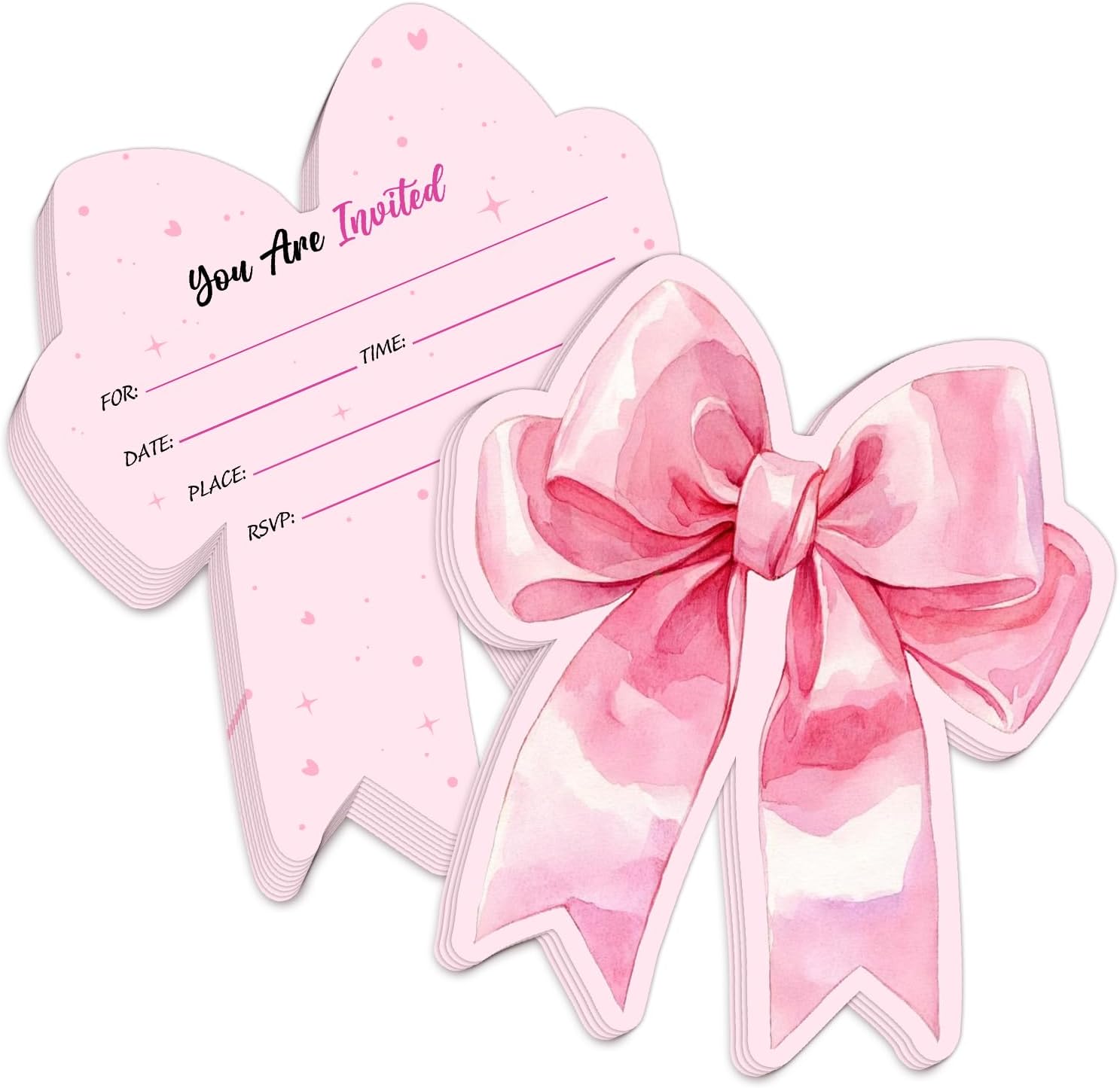 20 Pcs Pink Bow Invitation Cards with Envelopes for Birthday Party