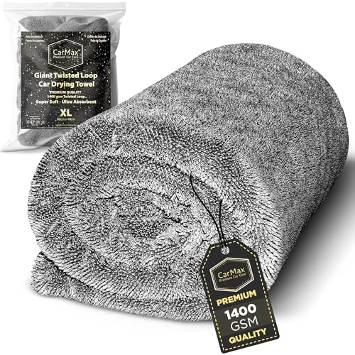 CarMax® - Serviette de Séchage Voiture en Microfibre Twisted Loop – Haute Absorption – Séchage sans Traces – Sûre pour Peinture et Vitres (XL - 60cm...