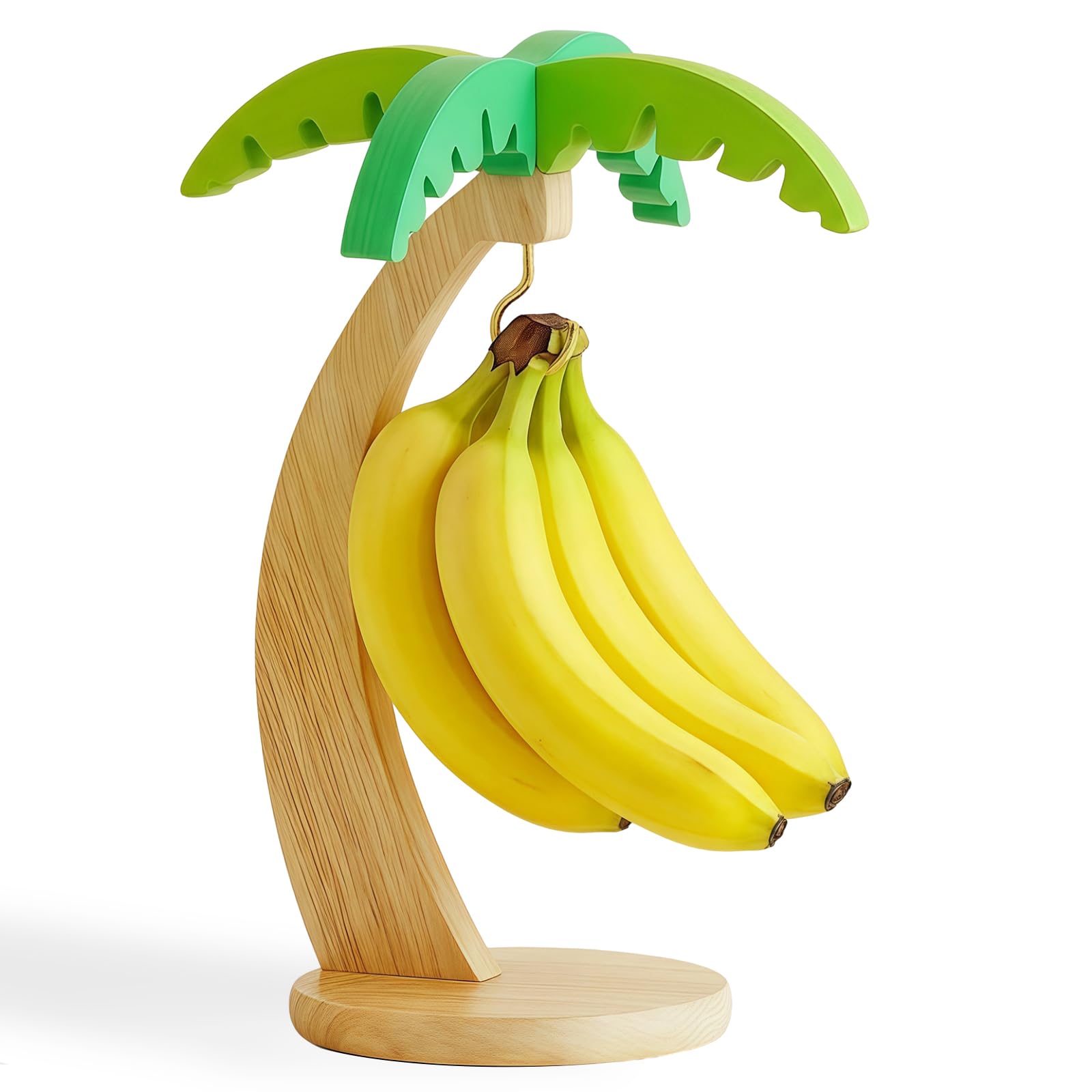 Aonuy Wood Color Banana Holder Stand, Creative Shape Wood Banana Tree Hook Hanger Stand To Keep Bananas & Fruits Fresh, Can Be Used To Hang Fruit Keys Kitchen Utensils Palm Tree Style Hanging Storage Decor