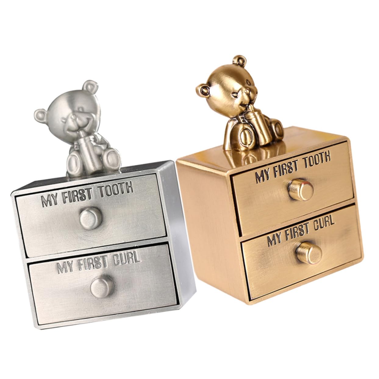 Gatuida Juego de 2 Cajas de Metal para Guardar Dientes de Leche y Rizos de Ñiño, Organizador Multipropósito Adecuado para Obsequio y Recuerdos Infantiles