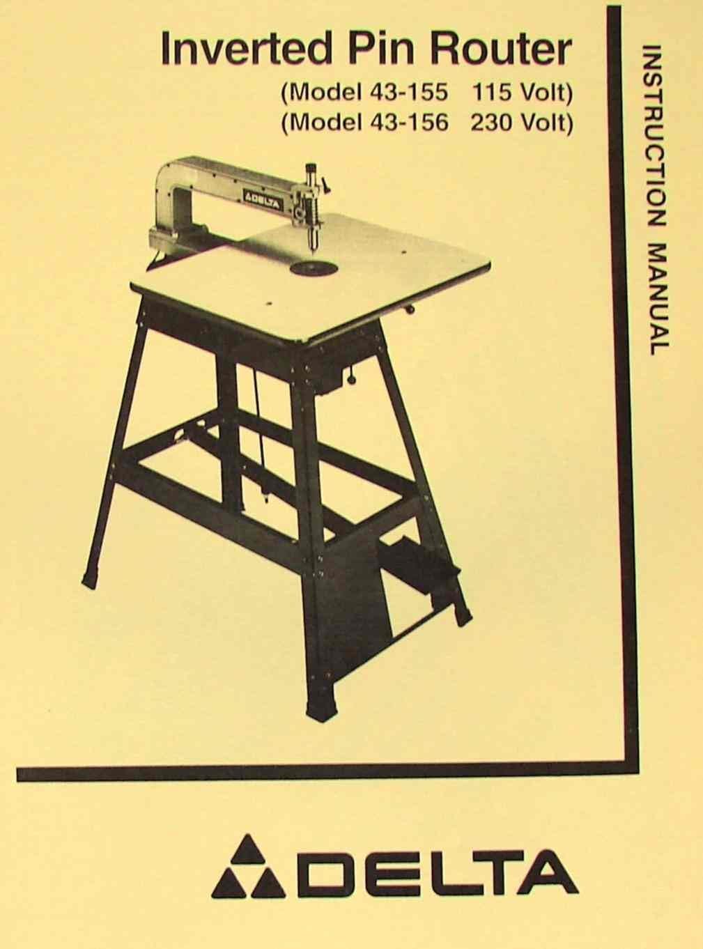 DELTA-Rockwell Inverted Pin Router 43-155, 43-156 Operator's & Parts Manual Plastic Comb โ January 1, 1900