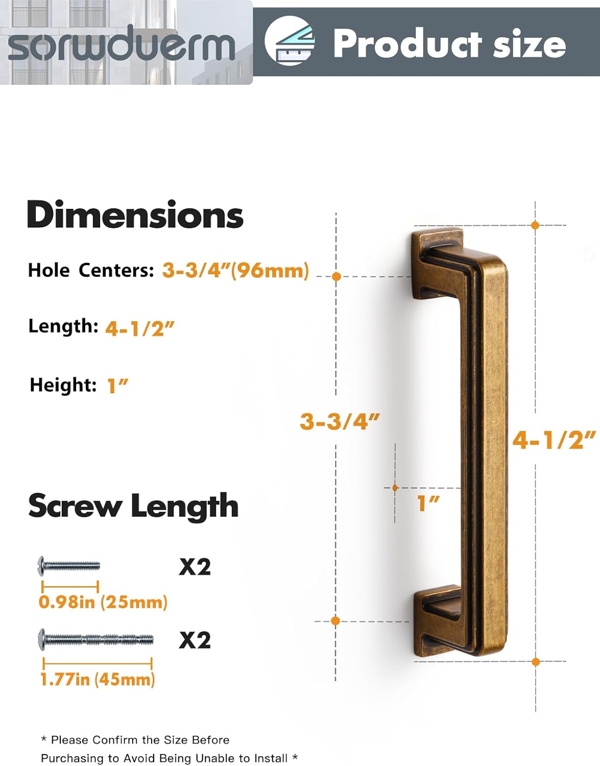 SORWDUREM 5 Pack 3.78 Inch(96mm) Antique Brass Cabinet Pulls Drawer Pulls Kitchen Hardware Cabinet Handles Cupboard Kitchen Hardware