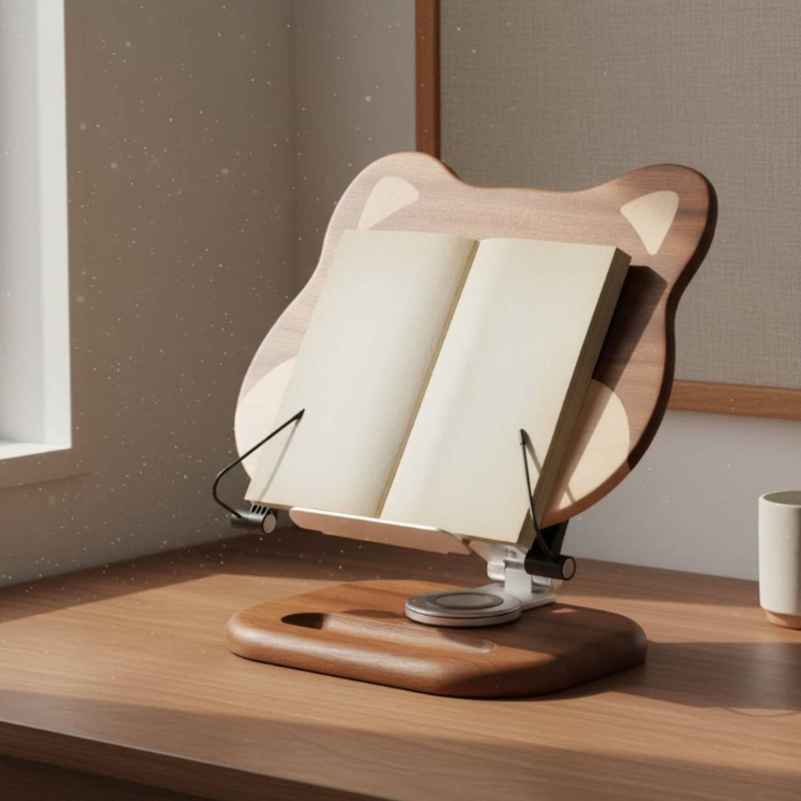 Leggìo per Bambini Supporto Libro Stand Porta Libri Porta Tablet in Legno con Vassoio Integrato Fermapagine E Braccio in Alluminio Base Rotante