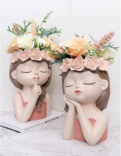 Miniatura 4 de Maceta grande de resina de 11 x 7 pulgadas, con orificio de drenaje, para plantas de interior y exterior (escucha)