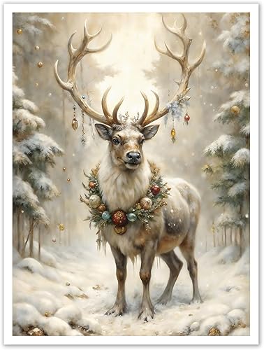 Lienzo decorativo navideño para pared, diseño vintage de renos de invierno, decoración de pared de Navidad, enmarcadopóster, impresiones artísticas