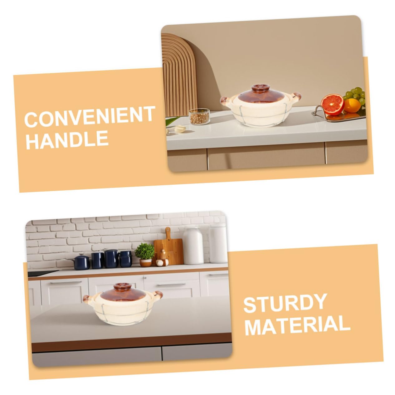 TOYANDONA 2 piezas Cazuela de Barro con Tapa Resistente Altas Temperaturas para Estofados y Sopas Olla de Arcilla Versátil para Horno de Unidades con Mango para Cocina Casera
