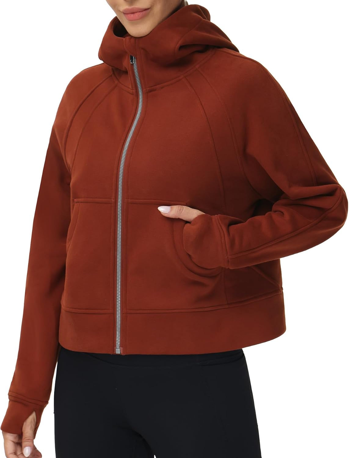 THE GYM PEOPLE Women's Full-Zip Up Hoodies Jacket Fleece Workout Crop Tops Sweatshirts with Pockets Thumb Hole - Image 8