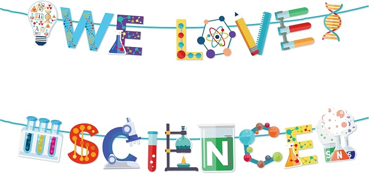 We Love Science Banner, Science Banners Back to School We Love Science Hanging Ornaments, Back to School Mad Scientist Birthday Party Banner, Birthday Party Banner Supplies