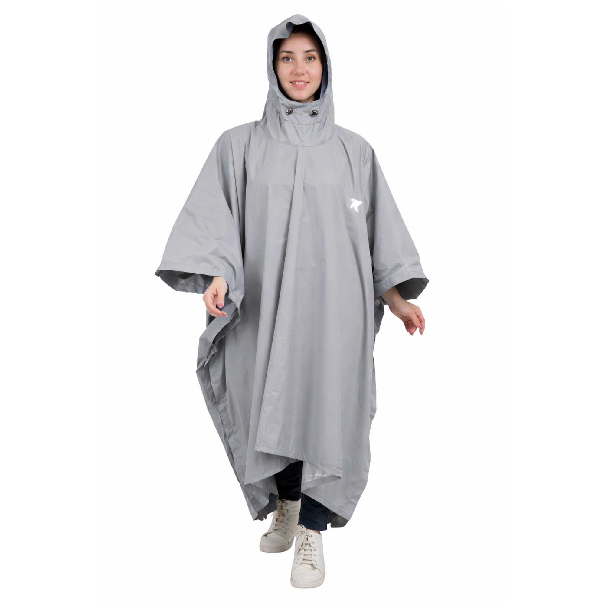 ROCKSPORT Waterproof Polyester Rain Poncho with Hood for Unisex II PU Coating 2000MM- Free Size (Light Grey)-image-33