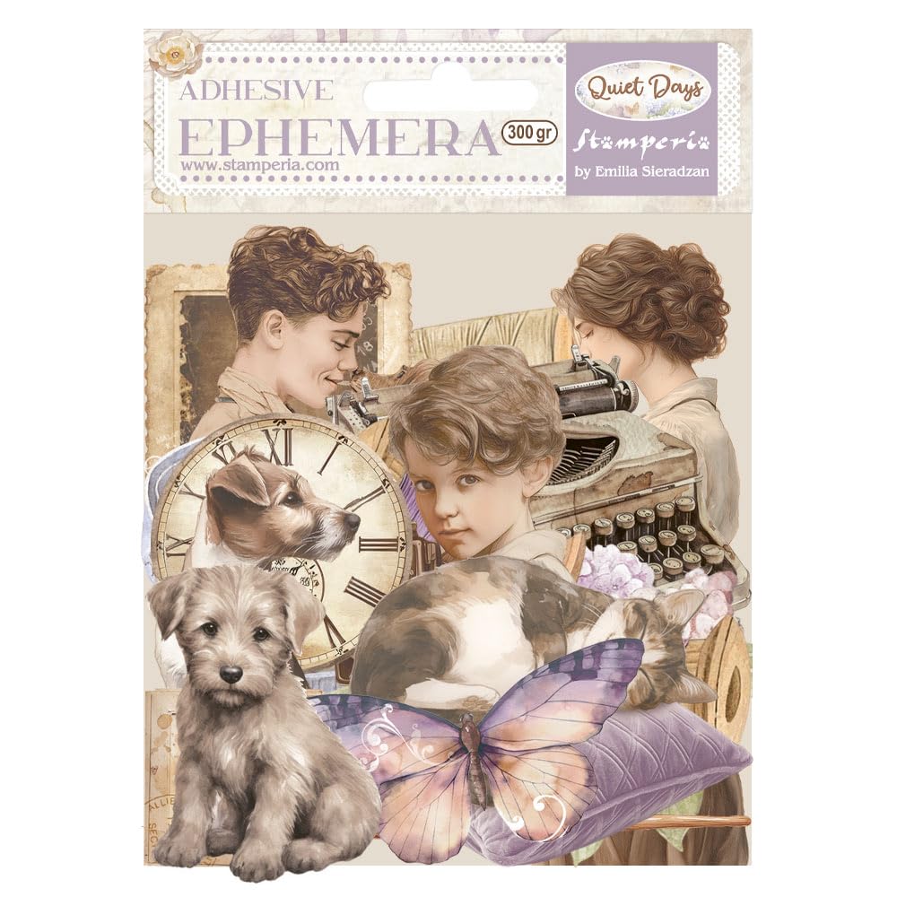 Stamperia - Ephemera for Scrapbooking, Albums, Card Making, Bullet Journalling and More, Adhesive Paper Cut Outs, Easy to Apply, Perfect for Hobbies, Crafts, and Gifting (Quiet Days)