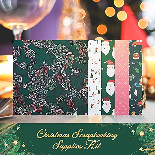 Vondyu Cardstock 12"X12",Christmas Scrapbook Paper Pad,Single-Sided Scrapbooking Christmas Pattern Designer Paper With Aesthetic Stickers For Journaling 27Pcs Decorative Craft Paper Scrapbook Supplies #TOP1