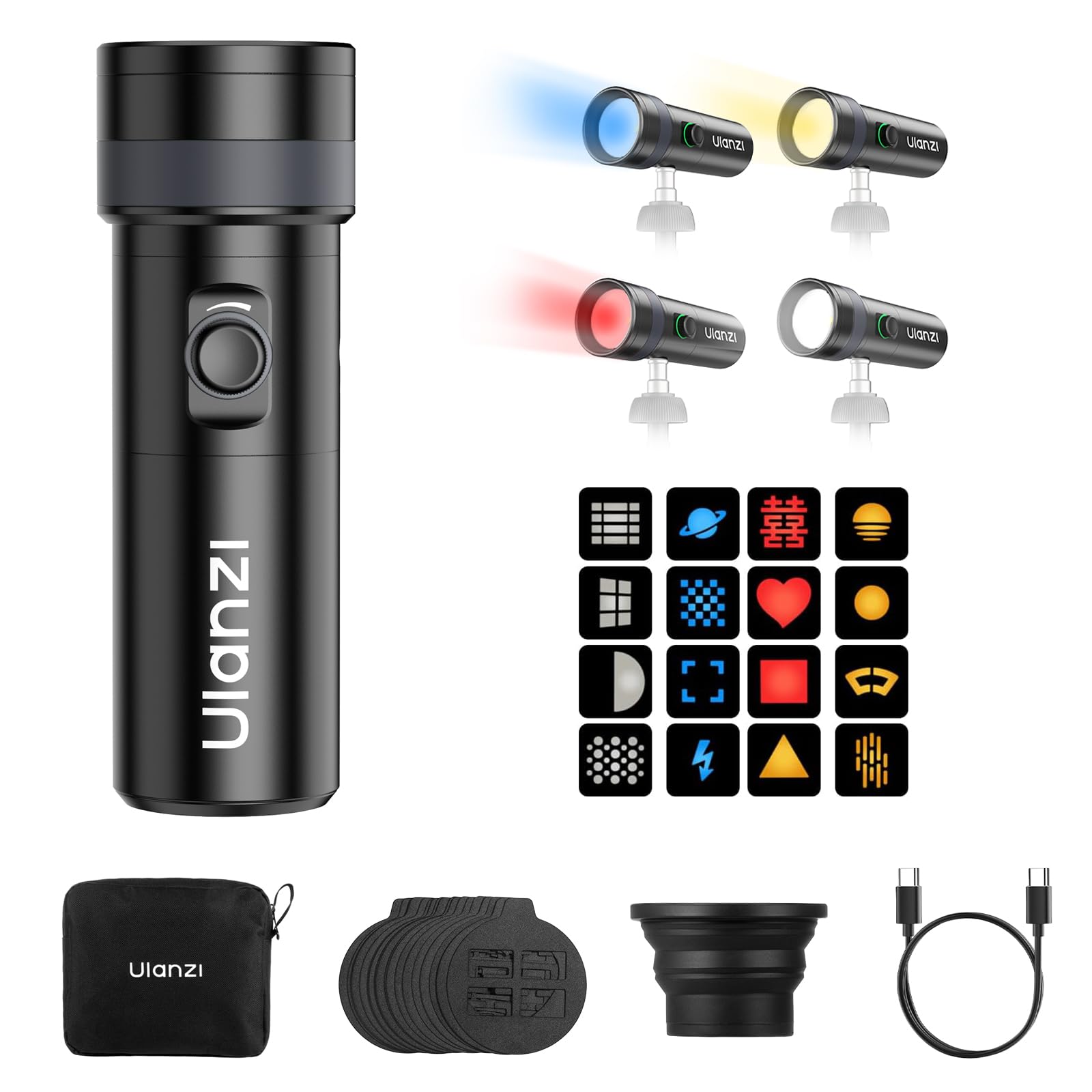 ULANZI LM01 Torcia fotografica RGB Video Light, 7500mAh Ricaricabile Fotografia Torcia con 20 Filtri, 3H Max Runtime, Uscita 1200 Lux per Matrimonio, Video TikTok, Cosplay, Creazione di Contenuti