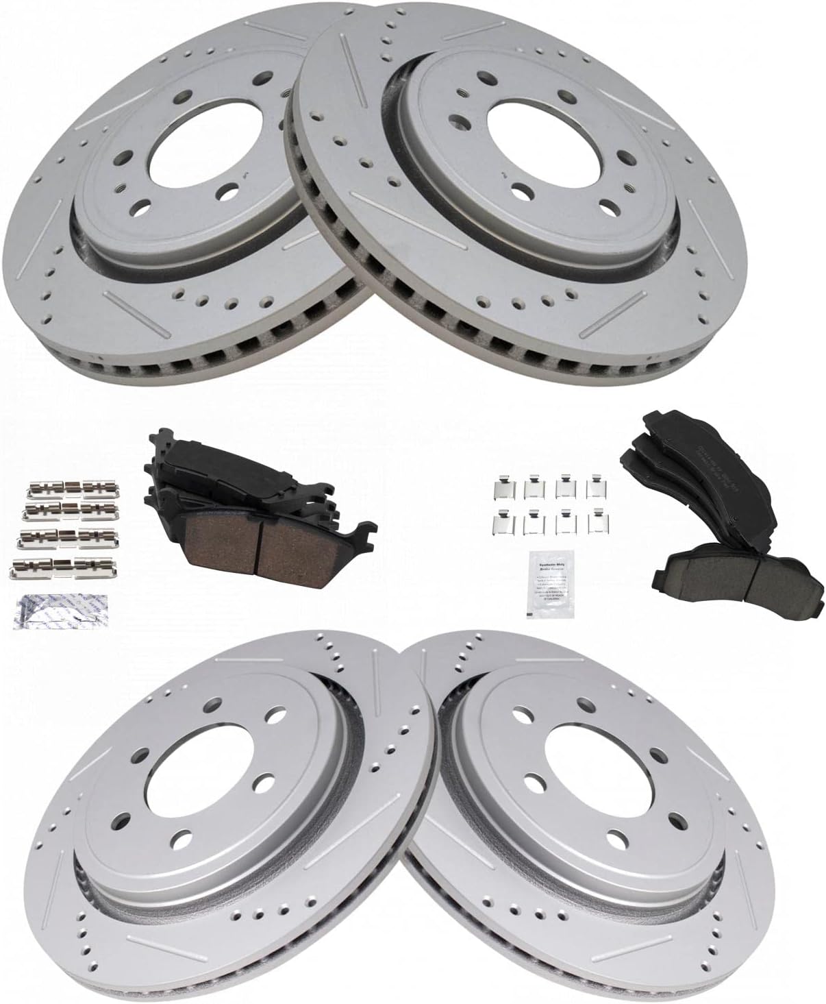 TRQ Front and Rear Performance Brake Pad & Rotor Kit Brake Pads Brake Rotors Set Ceramic Solid Premium G-Coated Compatible with 2015-2017 Ford F-150