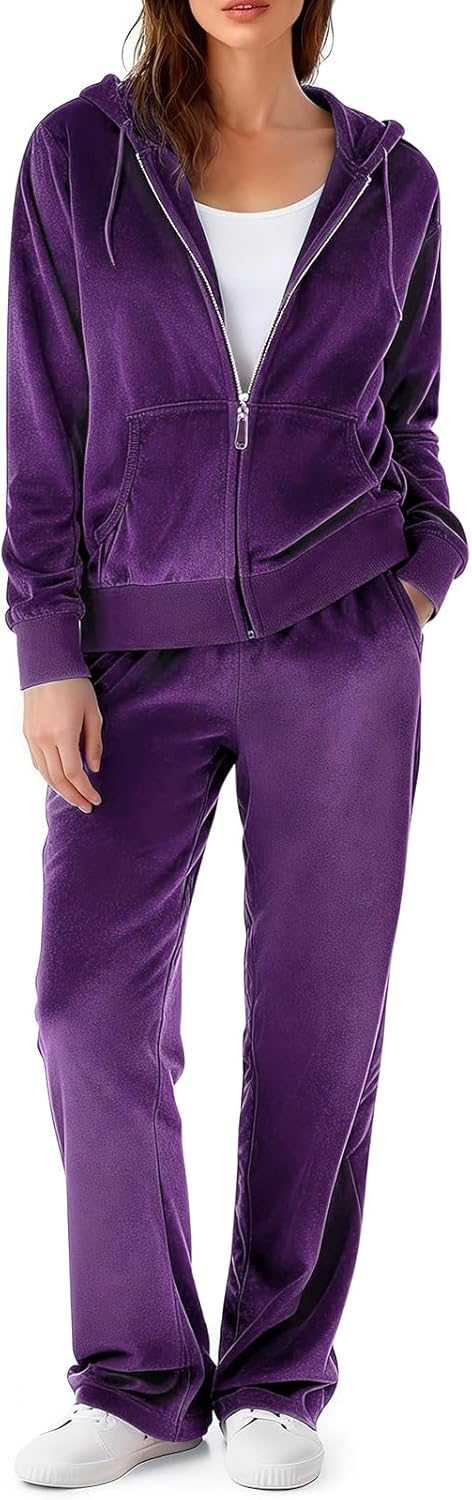 Velour Sweatsuit Tracksuit Womens Velour Sets 2 Piece Outfits Zip up Hoodie Sweatpants Jogger Track Suit