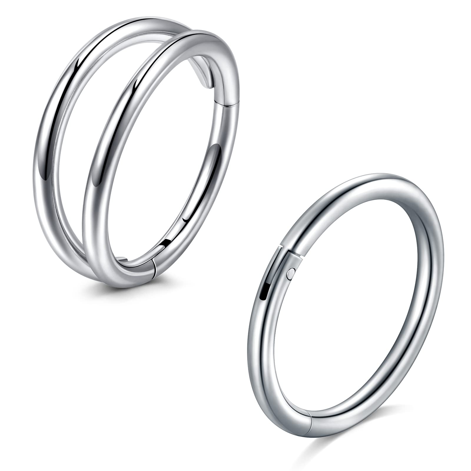 incaton16 Gauge Cartilage Tragus Piercing 6/8/10mm Hinged Clicker Segment Nose Septum Clicker Ring Stainless Steel Hoop Piercing Jewelry 2-3Pcs