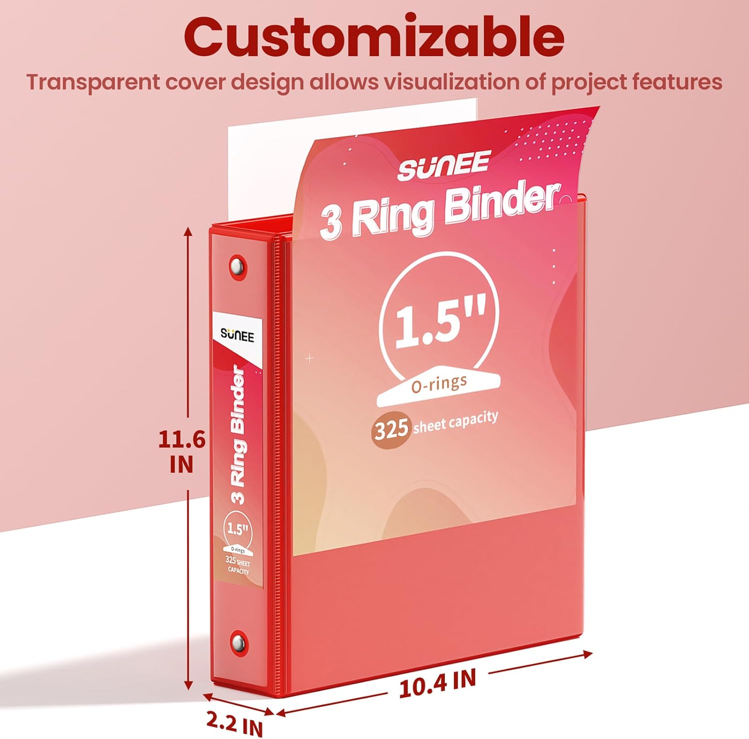 SUNEE 1.5 Inch Binders 3 Ring 6 Pack, Clear View Three Ring 1 1/2 Inch Binders PVC-Free (Fit 8.5x11 Inches) for School or Office Supplies, Classic 6 Colors