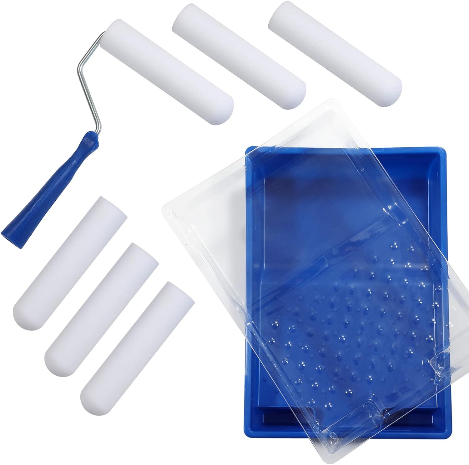 Foam Paint Roller, Roller Frame with 4-Inch Mini Paint Roller Cover Refills with Foam-Covered Ends, High-Density Foam Paint Tray Set for Room Home Repair Mini Paint Kits(12 Piece)