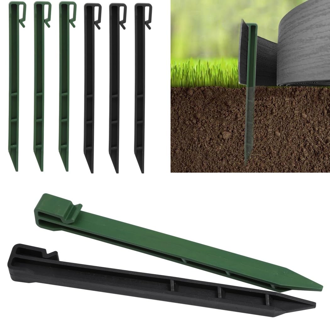 50 estacas de borde de paisaje, estacas de valla de jardín de 10 pulgadas, estacas de anclaje de plástico resistente, estacas de tablero de terraza, estacas de red resistentes para bordes y fijación