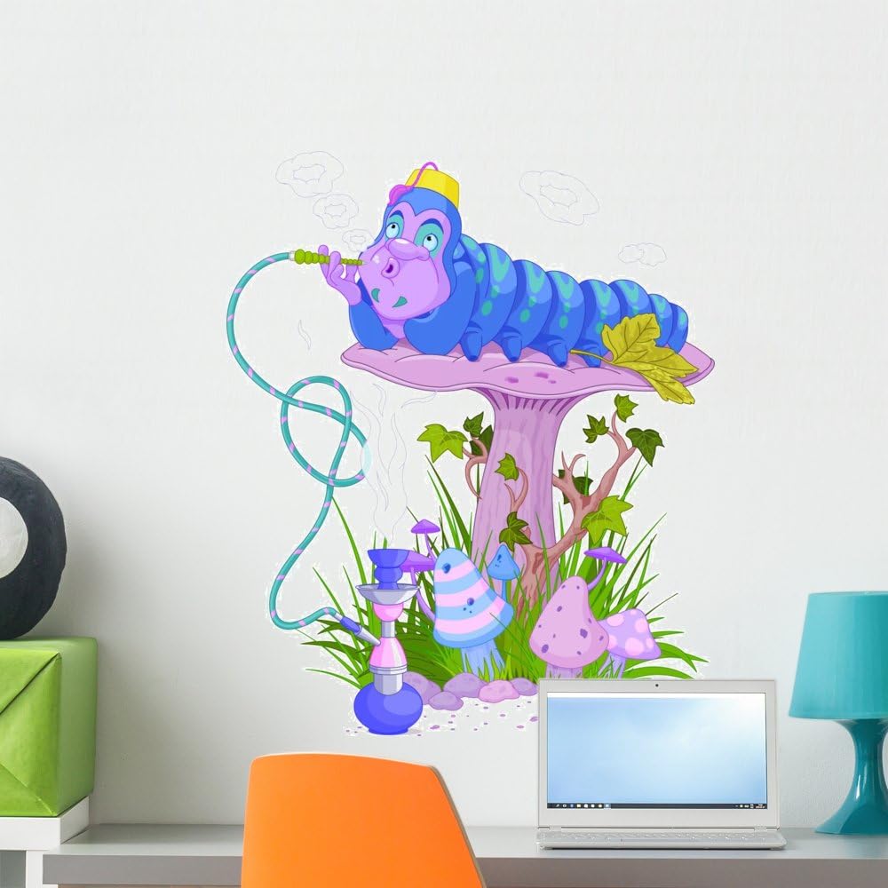 Alice in Wonderland Caterpillar on Mushroom Wall Decal – Removable Vinyl Wall Sticker – Easy Peel & Stick – 24"