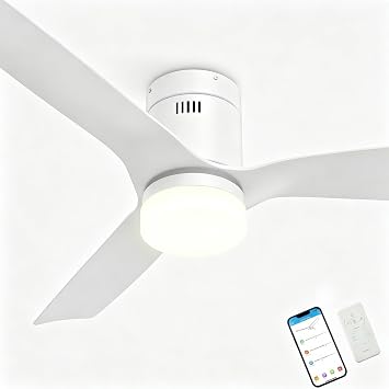 SMAAIR 52 Inch Smart Ceiling Fan with Lights and 10-speed DC Motor, Dimmable LED Light Works with Remote Control| Alexa| Google Assitant| Siri Shorcuts 52 Inch, White