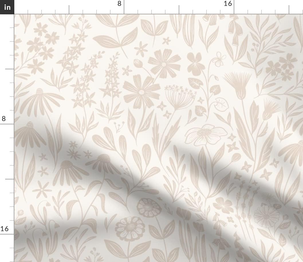 Spoonflower Fabric - Flowers Cream Tan Nude Medium Scale Subtle Floral Wildflowers Printed on Petal Signature Cotton Fabric by The Yard - Sewing Quilting Apparel Crafts Decor